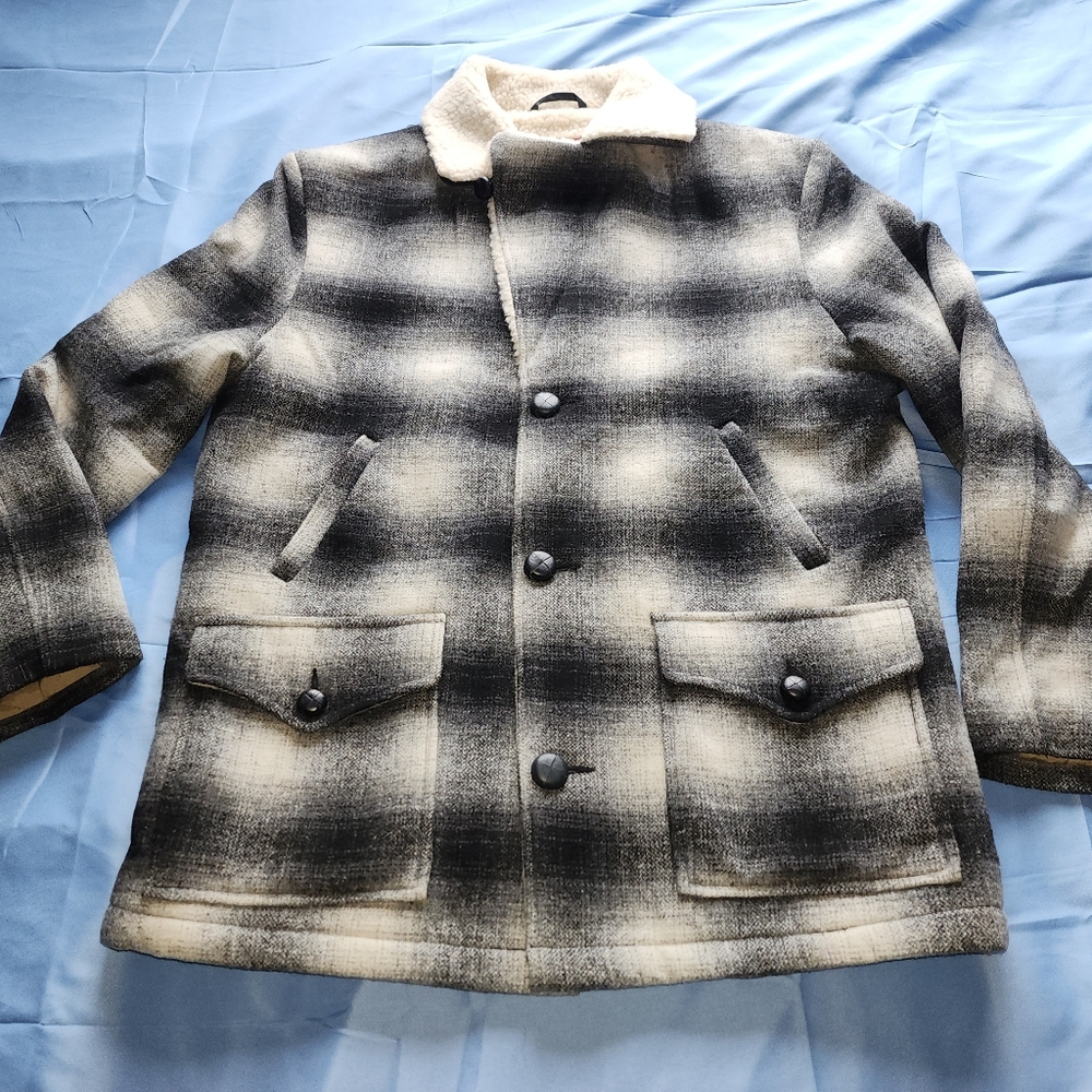 BRANDEN THREADS OSO REPUBLIC CLASSIC CULTURE MEN'S WOOL PLAID COAT BLACK/GREY MD